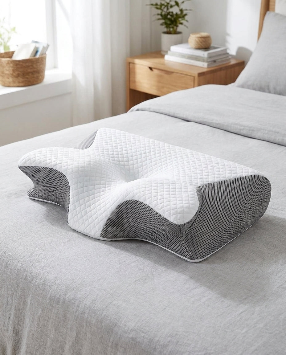 Nackenkissen ergonomisch konturiert, gesteppt – weiß, schwarz – life