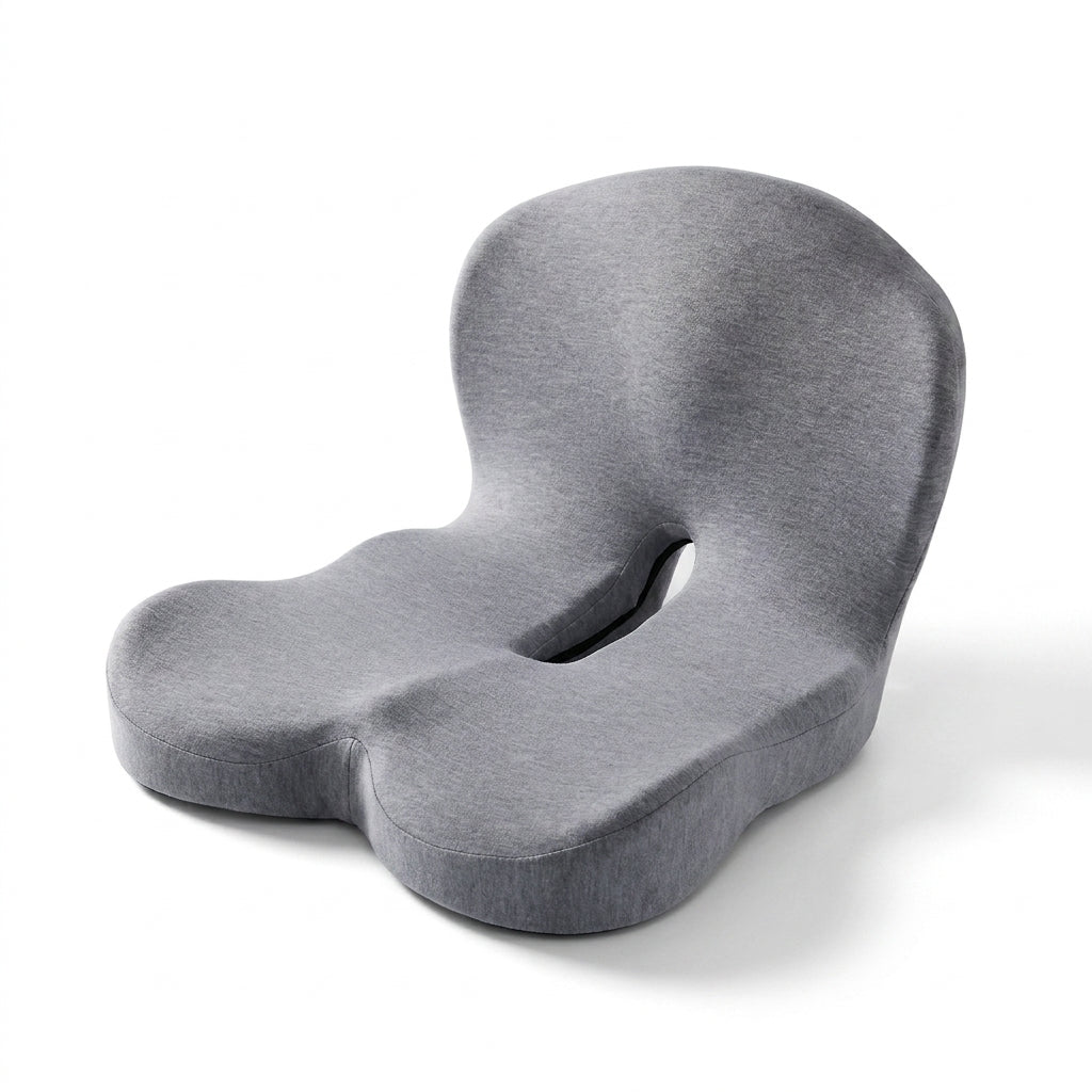 Orthopädisches Sitzkissen Memory-Schaum U-Form mit Rückenlehne – hellgrau – hero
